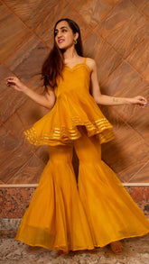 Mustard Organza Sharara Set with Dupatta